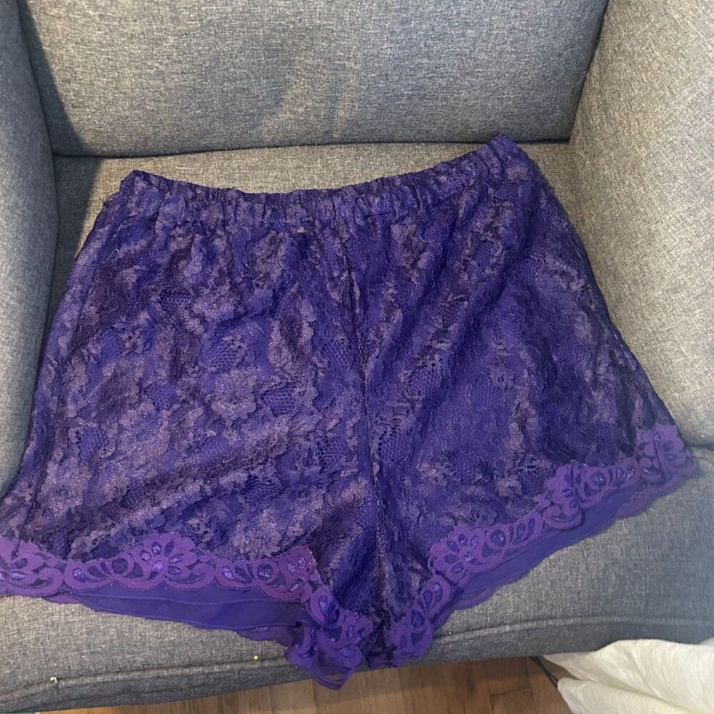 Vtg Victoria’s Secret Gold Label Purple Lace Tap Shorts Lingerie L Whimsigoth